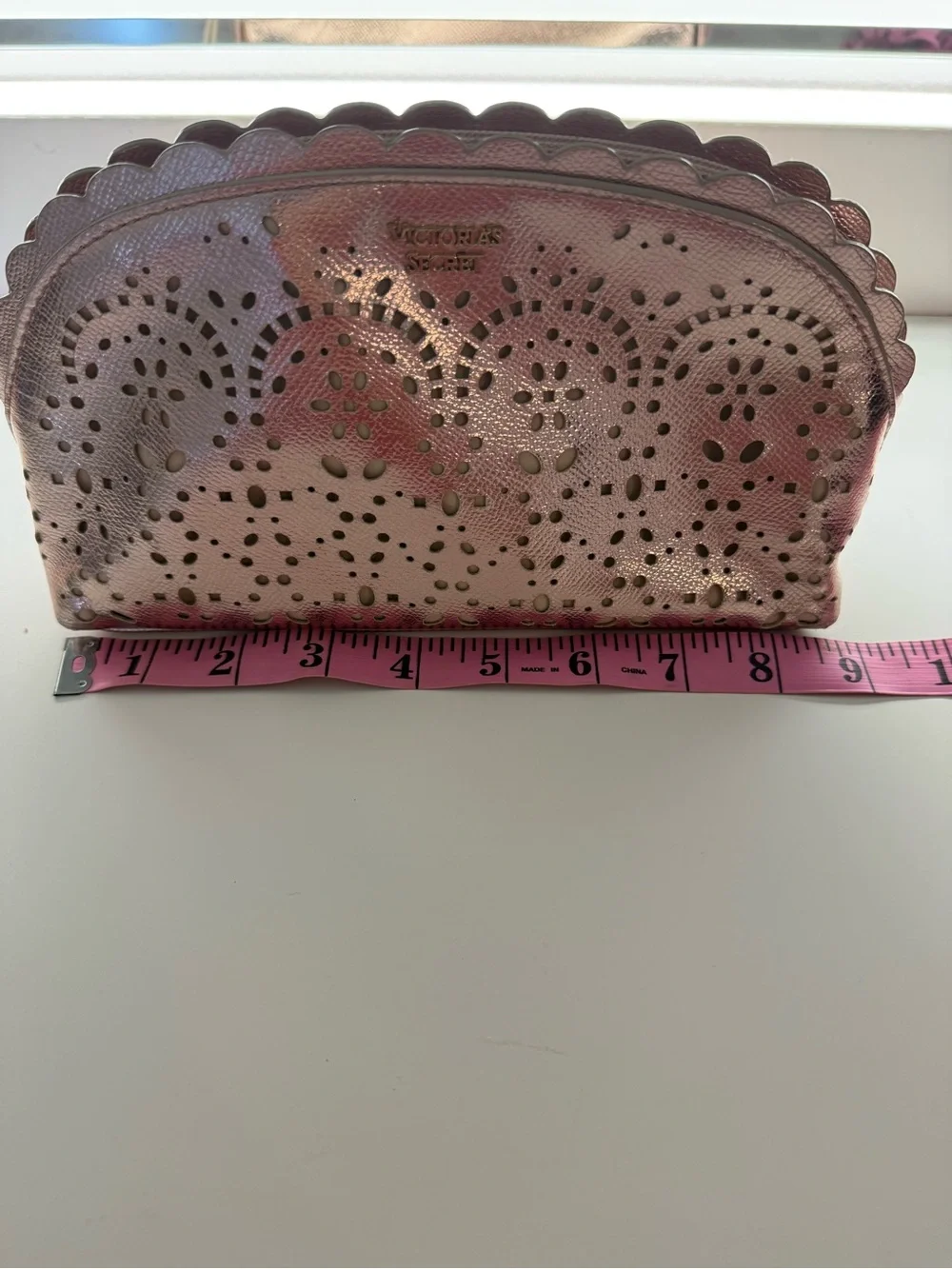 Victoria's Secret Metallic Rose Gold Perforated Makeup Pouch